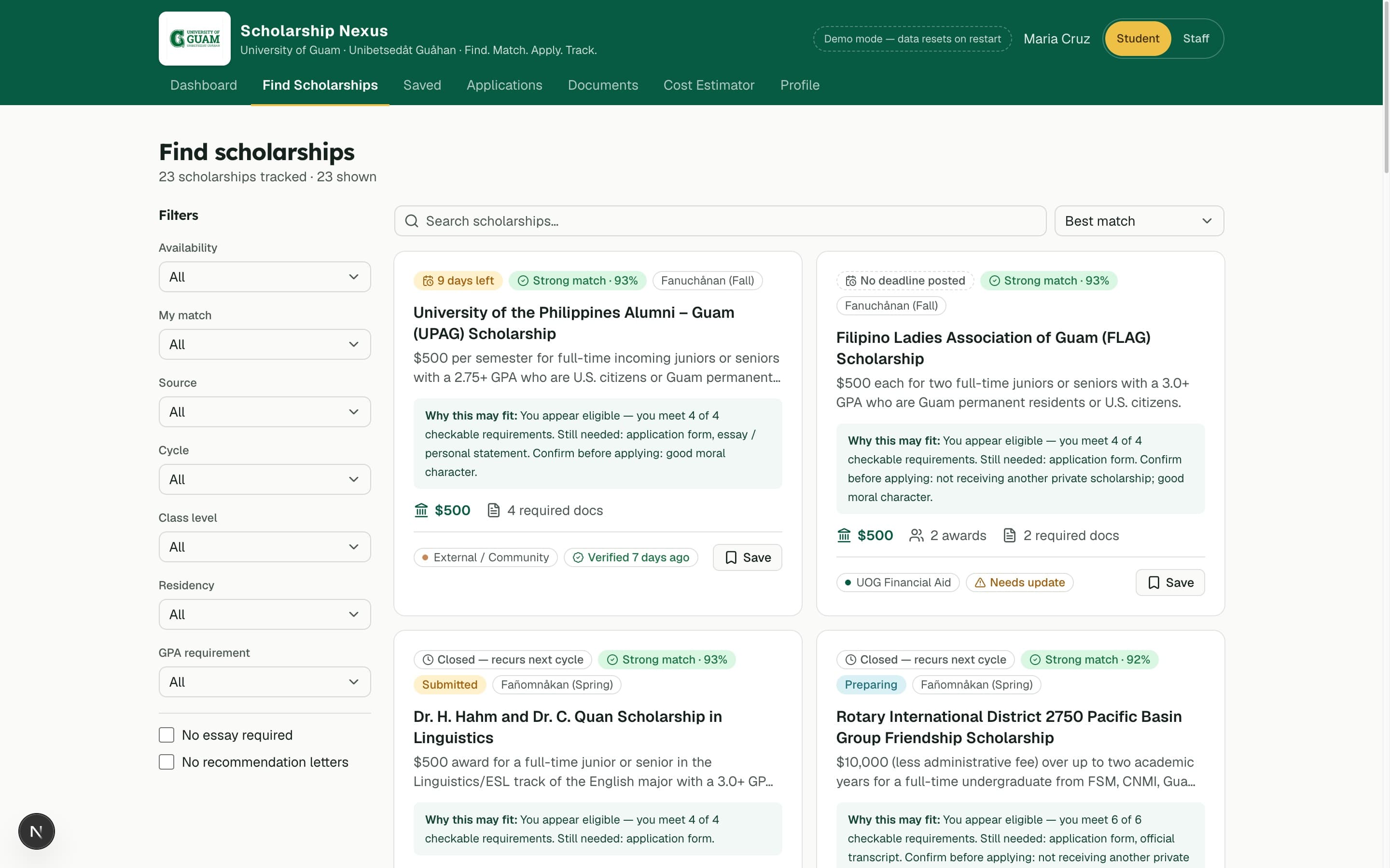 Scholarship Nexus: product screenshot